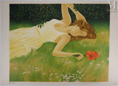 GANNE Yves (1931-2019) Repos avec les coquelicots