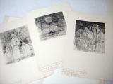 three black and white drawings of a woman and a man