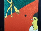 un tableau représentant un homme lançant une balle à une femme