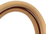 beige sued steering wheel cover with stitching and stitching around the rim