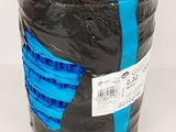 a roll of black and blue plastic material wrapped in plastic