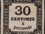 a black and white image of a stamp with the words 30 centimes a percevoie