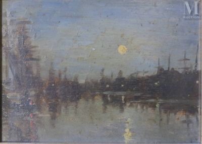 une image représentant un tableau d'une ville la nuit, avec une pleine lune dans le ciel