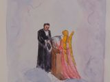 a painting of a man and a woman on a sleigh