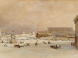 tableau représentant une vue de ville avec une calèche