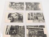 six old black and white photographs of a train station