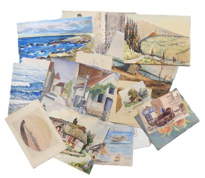 a pile of cards with pictures of houses on them