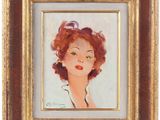 a painting of a woman with red hair in a gold frame