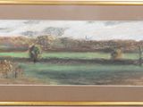 painting of cows grazing in a field with trees in the background