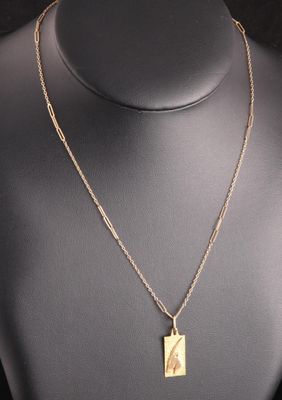 Pendentif en or jaune 18 carats (750 millième), chaîne à maille forçat - Photo 1