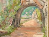 an image of a painting of a tunnel in the mountains