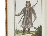 un vieux livre sur lequel figure le dessin d'un homme tenant une épée