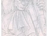 drawing of a man holding a knife and a knife in his hand