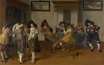 a painting of a group of people in a room