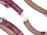 four different views of a watch with a leather strap on a white background