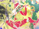 peinture abstraite représentant un homme tenant une raquette de tennis sur un court de tennis
