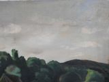 a painting of a cow grazing in a field