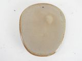 a white plate with a brown rim sitting on a table