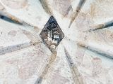 a white umbrella with a face in the center of it