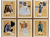 quatre photos encadrées représentant des personnes vêtues de costumes d'époque