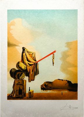 an image of a painting of a man holding a kite in the sky