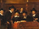 painting of a group of men sitting around a table in a room