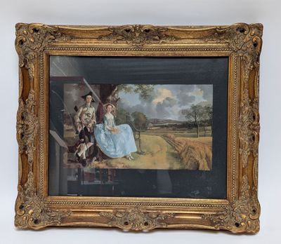 an image of a painting of a couple sitting on a bench in a field