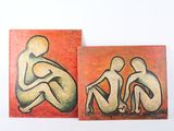 deux tableaux représentant un couple assis par terre l'un à côté de l'autre