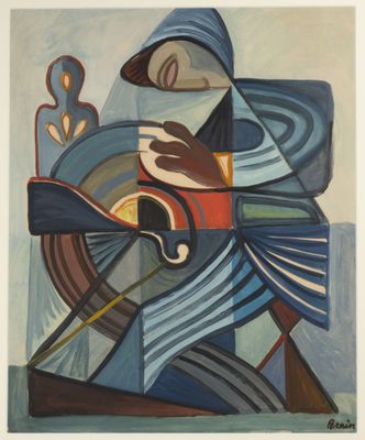 une image représentant un tableau d'un homme avec une guitare