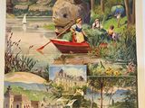 an old french travel poster of a boat on a river