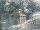 a picture of a painting of a castle on a hill