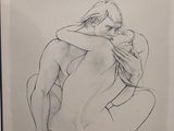 un dessin représentant un homme assis par terre