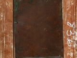 painting of an old wooden frame with graffiti on it