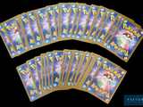 several pokemon cards are arranged in a row on a black background