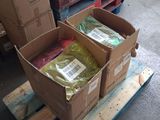 two boxes of food sitting on a pallet in a warehouse