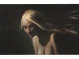 une peinture à l'huile représentant une femme dont les cheveux flottent au vent
