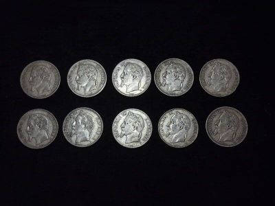10 pièces de 5 francs Napoléon III (tête laurée) 1861-1870 e…
