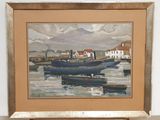 a picture of a painting of a boat in the water