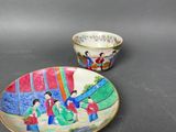 pair of chinese hand painted porcelain bowls and saucers