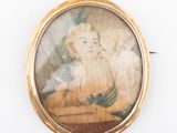 painting of a woman in a white dress sitting on a table