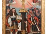 an image of a painting of a group of people standing around a clock