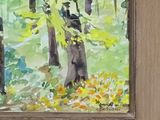 a picture of a painting of a forest with trees