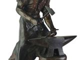 bronze statue of a blacksmith with a hammer and an anvil