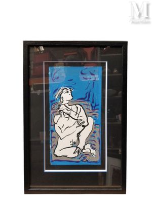 tableau représentant une femme assise sur un canapé, dans un cadre noir