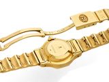 an image of a gold wrist watch with a chain around it