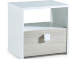 an image of a white nightstand with a drawer on top of it