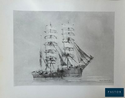 une image représentant un dessin d'un grand voilier sur l'eau