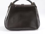 an image of a brown leather handbag on a white background