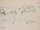 une image représentant un dessin d'un chemin de terre au milieu d'un champ