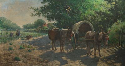 Gustave HALBART (1846-1913), Les ânes attelés, huile sur toi… - Photo 1